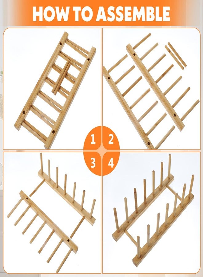 AojSup 8 Pcs Bamboo Plate Holder & Wooden Dish Rack Organizer, 11.6x4.7x3.9 Inch Bamboo Wooden Dish Rack for Plates, Bowls, Cutting Boards & Kitchen Cabinet Storage - Image 3